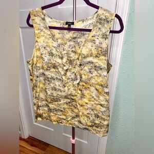 Talbots Lace Ruffled Blouse Top Adult 14 Yellow Side Zip Crew Neck Sleeveless